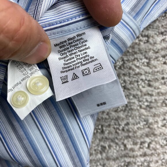 Eddie Bauer Shirt Men L Tall Slim Fit Blue White Gray Striped Wrinkle Resistant - Picture 5 of 9